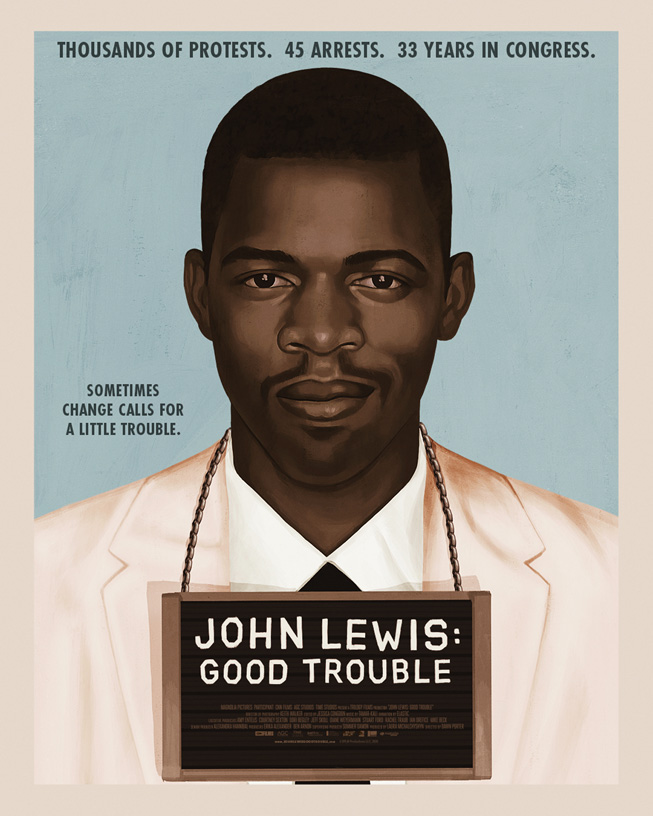 Affiche promotionnelle montrant un jeune John Lewis pour le documentaire John Lewis: Good Trouble.