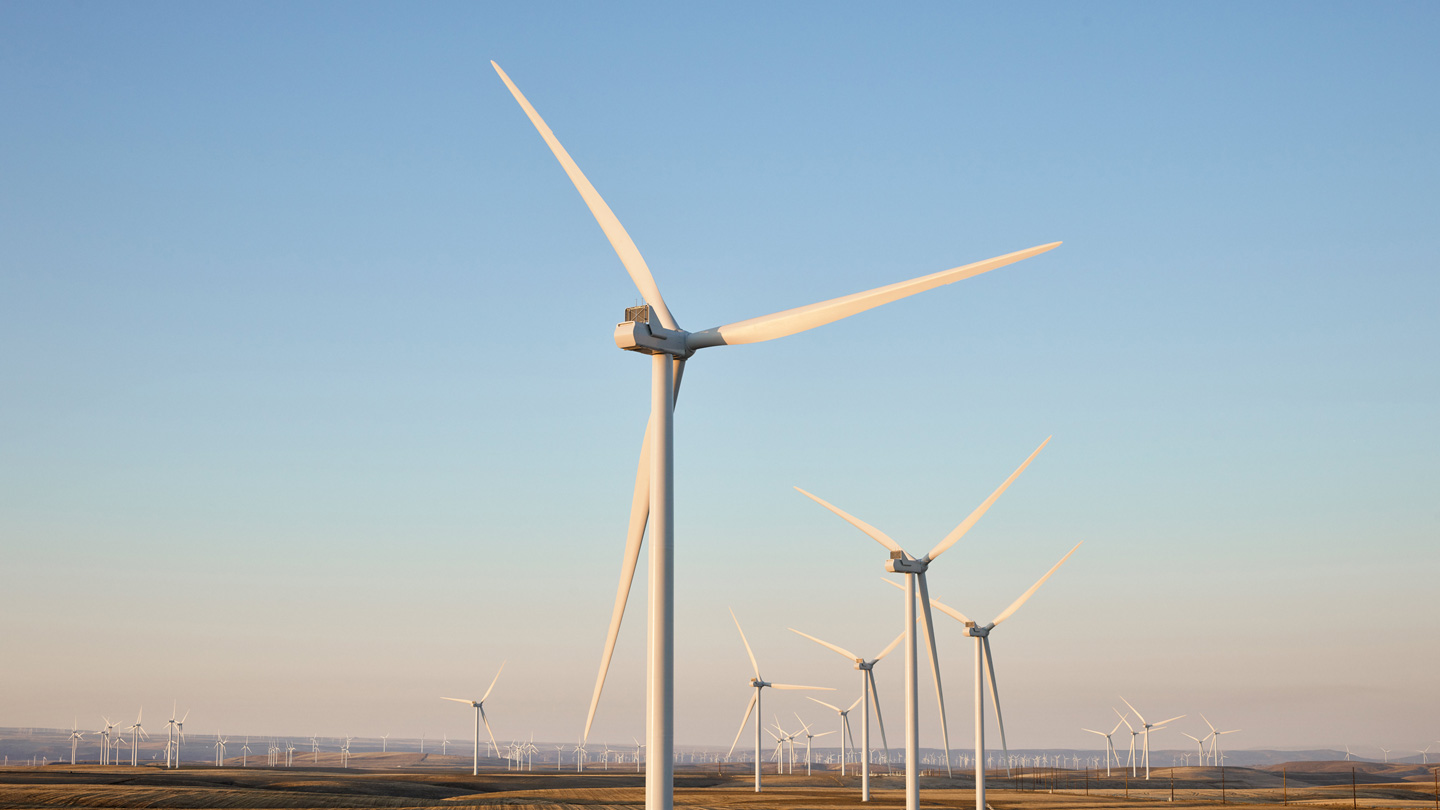Windturbines op het Montague-windpark in Oregon.