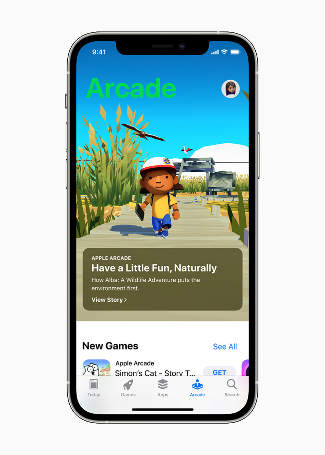 Apple Arcade 配信中の “Alba: A Wildlife Adventure” を iPhone 12 Pro で表示した様子。