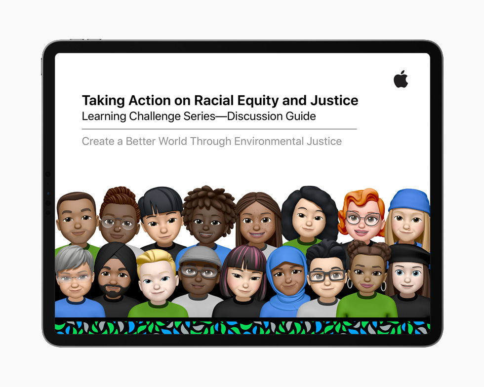 iPad Pro に表示された “Create a Better World Through Environmental Justice” ビデオチャレンジ。