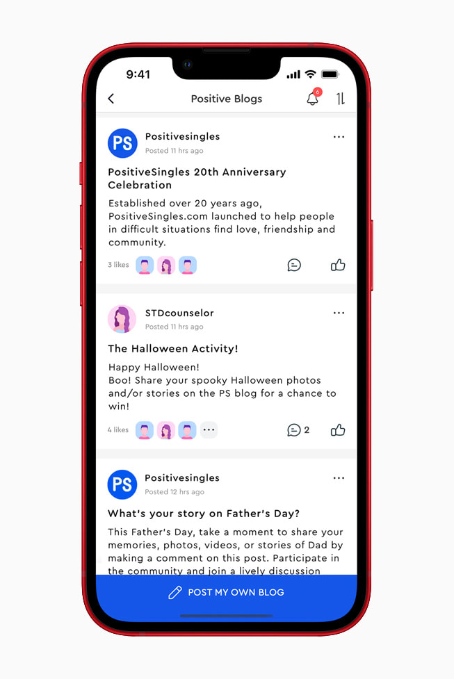 포용적인 데이팅 앱인 Positive Singles를 보여주는 iPhone.
