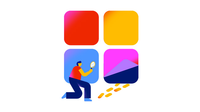App Store で起こり得る不正行為を未然に防ぐApple の取り組みを、足跡をたどって追跡するイメージで表現。