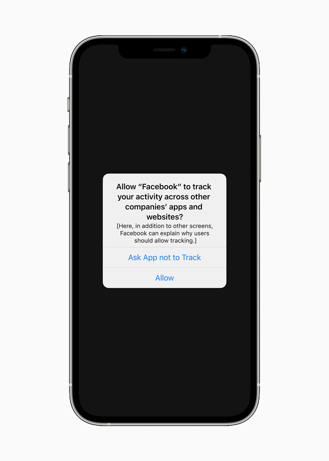 iPhone 12’de görüntülenen Şeffaf Uygulama Takibi bildirimi. 