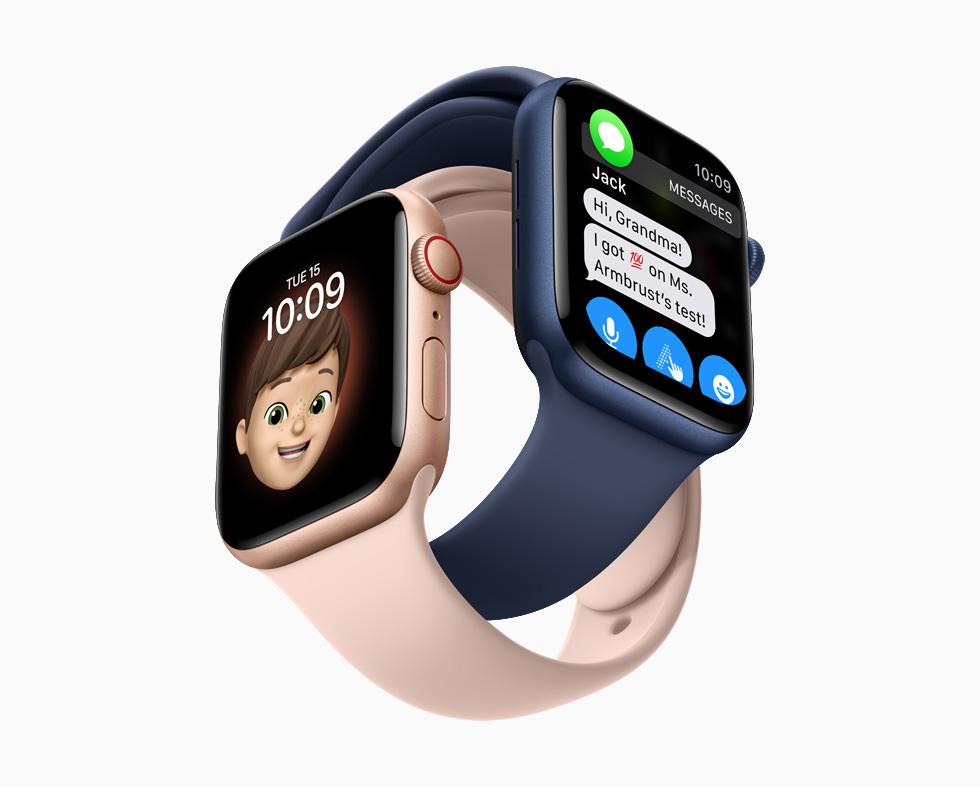 Apple Watch Series 6 i aluminium i gull og blå.