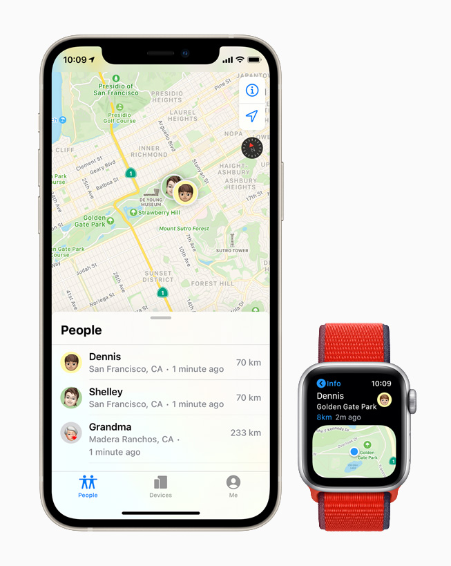 Find People feature in Family Setup displayed on iPhone and Apple Watch.