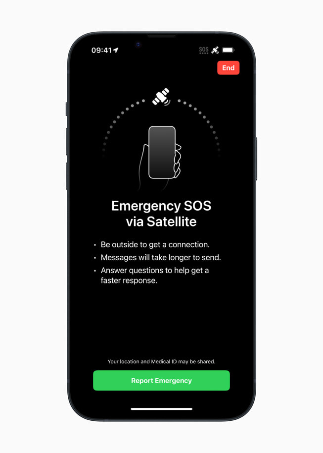 The interface guides the user where to point their iPhone to connect to a satellite.