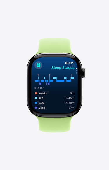 Sleep Stages within the Sleep app showing how much time someone spent awake and in REM, Core and Deep sleep.