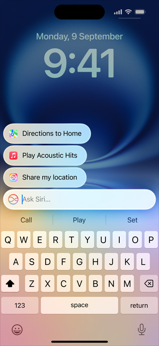 iPhone displaying redesigned Siri and Type to Siri capability.