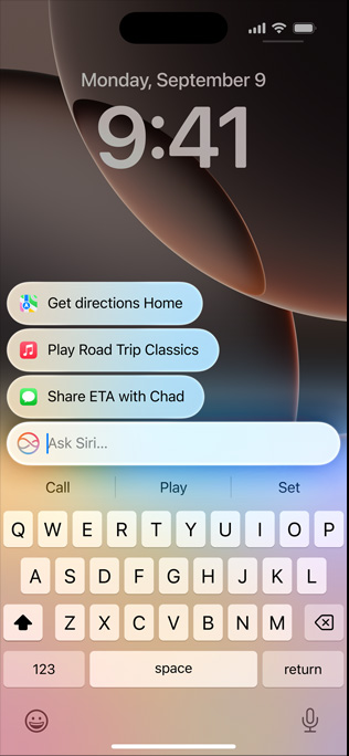 iPhone zobrazujúci prepracovanú Siri a možnosť napísať Siri.