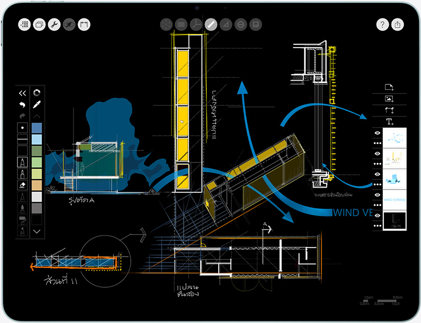 iPad Air, วางในแนวนอน, แสดงแอป Morpholio Trace