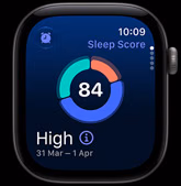 Apple Watch Series 12, aluminium case, space grey colour, sleep score circle graph, right side exterior, Digital Crown