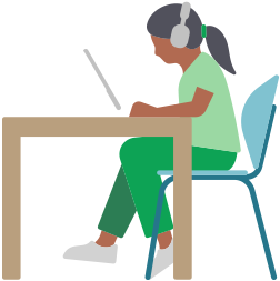 Person med AirPods bruger en iPad, mens vedkommende sidder ved et skrivebord