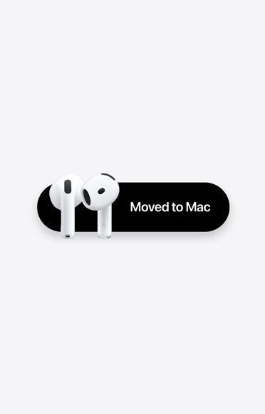 AirPods 5 earbuds next to a message that reads: ‘Moved to Mac’