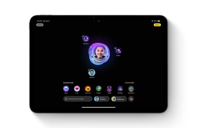 Un iPad affiche l’app Image Playground. 