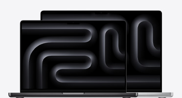 Imagen de un MacBook Pro de 14 pulgadas y un MacBook Pro de 16 pulgadas que muestra la diferencia de tamaño