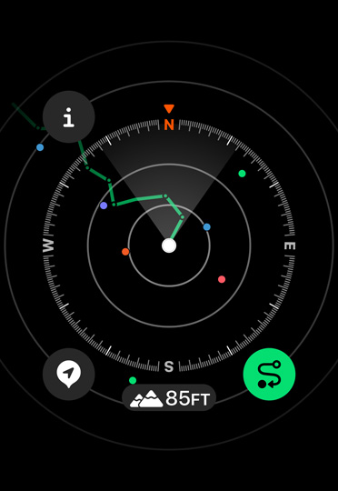 Die Kompass App zeigt die bisherige Wanderung.