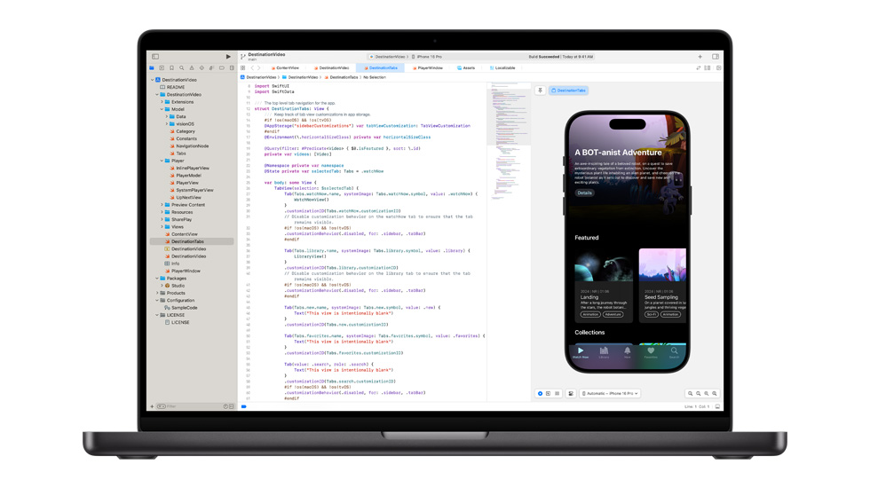 En un Mac abierto se muestra Swift, una app de edición de código de Apple.