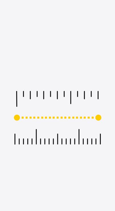 Guidelines and marks for inches and centimeters in the Measure app