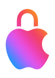 Lukon muotoinen Apple-logo, lukkomekanismi on lukittuna tietosuojan korostamiseksi
