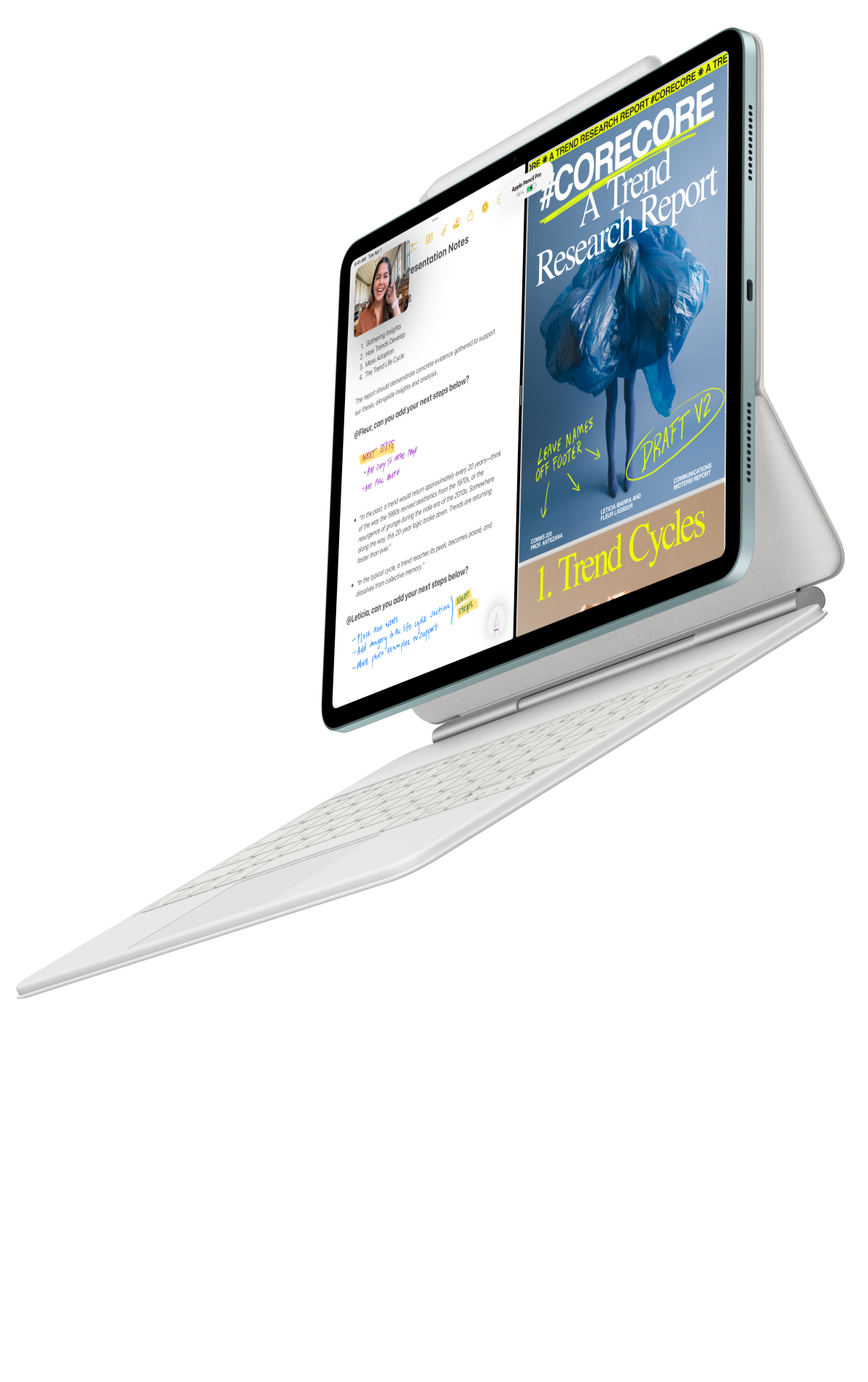 iPad Air liitettynä Magic Keyboardiin ja Apple Pencil Prohon