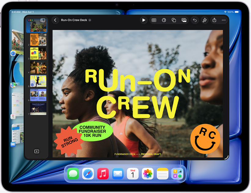 橫向的 iPad Air，螢幕展示 Keynote 簡報