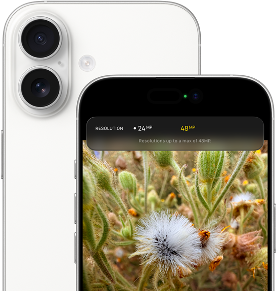 iPhone 17, pohled zezadu, zaoblené rohy, v levém horním rohu dvojitá Fusion fotosoustava, bílá barva, pohled zepředu, Dynamic Island, zaoblené rohy