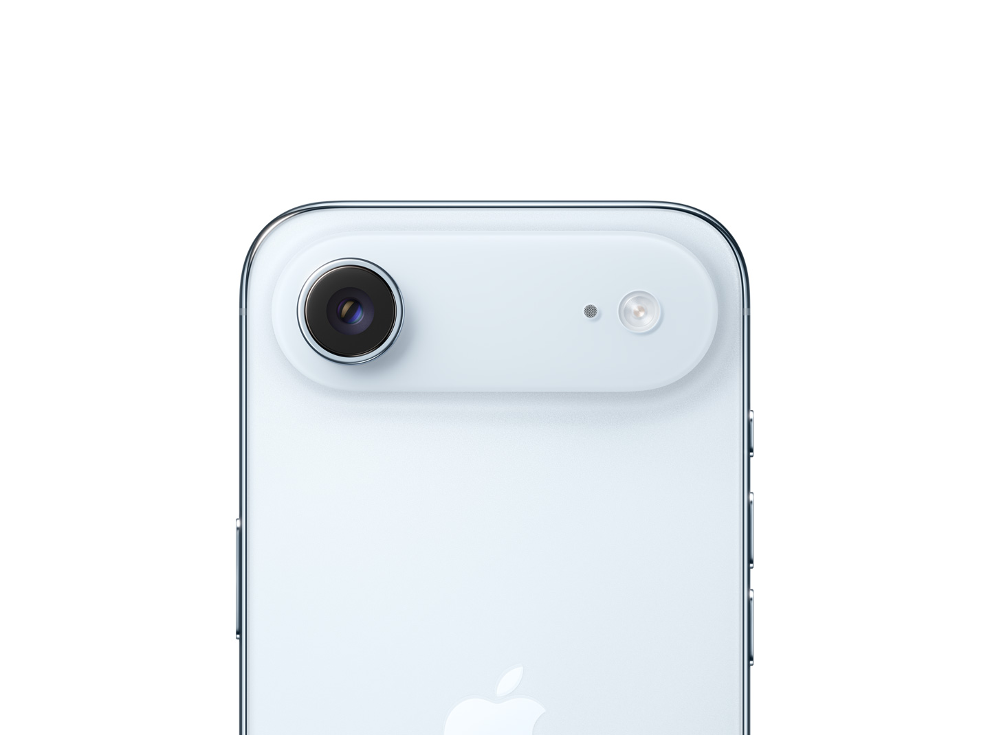 iPhone Air, parte trasera, azul cielo, cámara Fusion principal en la estructura de la parte superior