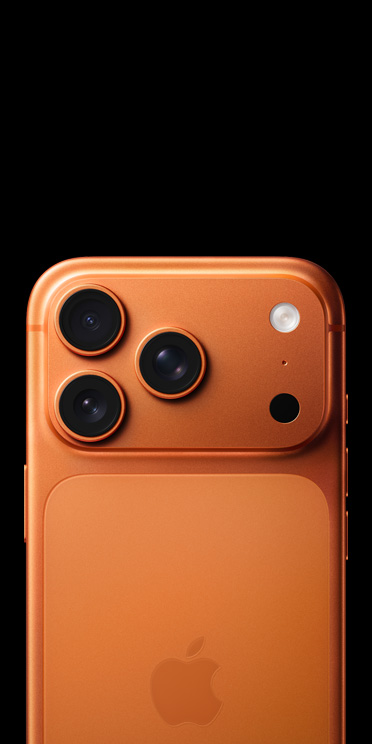 iPhone 17 Pro in Cosmic Orange, Rückseite mit Pro Kamera-System, LiDAR, Blitz und Mikrofon.