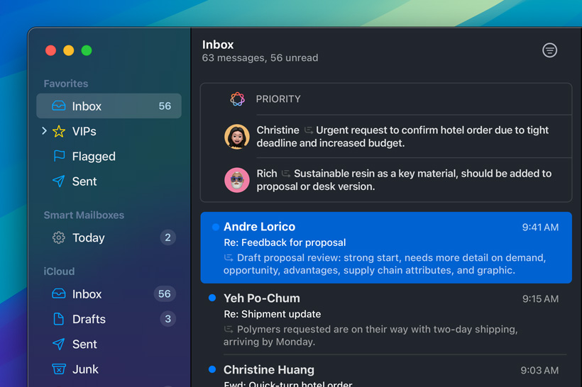 Apple Intelligence feature Priority Messages in Mail app