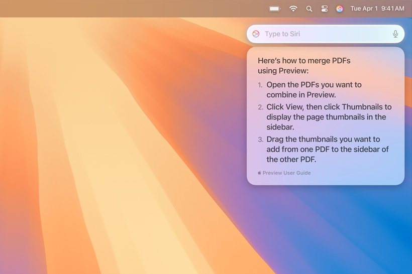 Animasi seorang desainer yang membuat kursi menggunakan aplikasi 3D, dengan Siri yang merespons dari ChatGPT untuk pertanyaan desainer tentang variasi warna