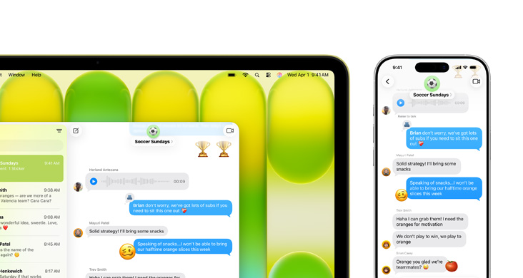 MacBook Neo 使用 iPhone 鏡像輸出功能，在螢幕上顯示訊息對話。