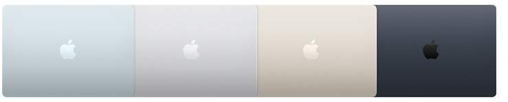 四款 MacBook Air 型號的外殼，展示四種不同外觀