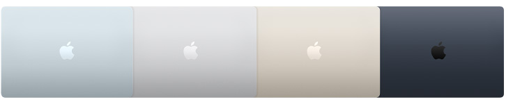 四款 MacBook Air 型號的外殼，展示四種不同外觀