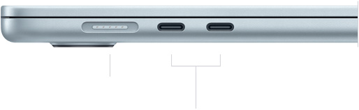 Stängd MacBook Air som visar vänster sida med MagSafe-porten och två Thunderbolt-portar