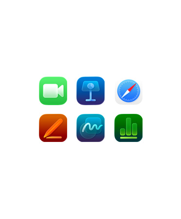 FaceTime, Freeform, Keynote 등 여러 앱이 정면에 정렬된 모습.