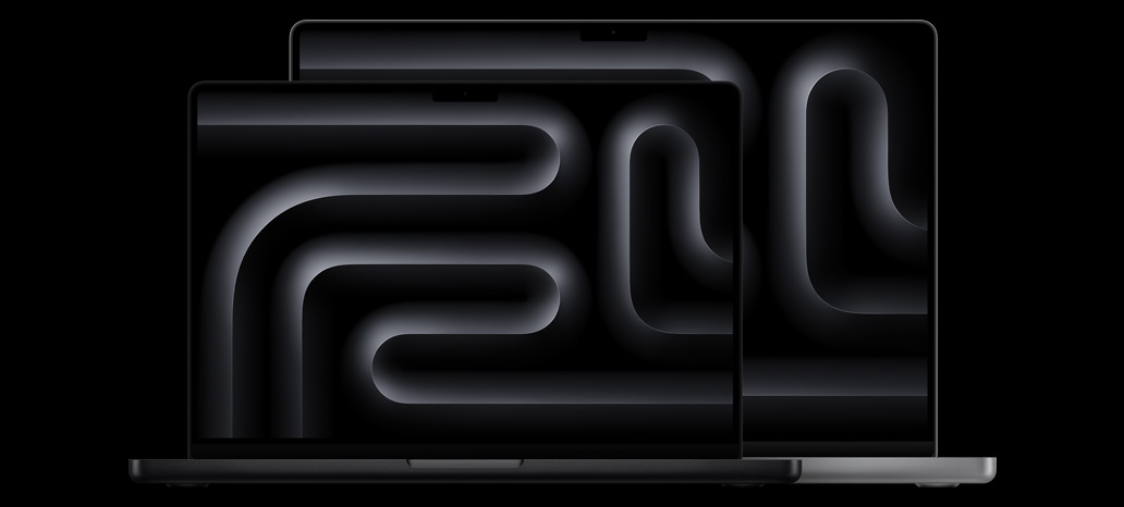 Dva MacBooky Pro pro srovnání velikostí displejů s úhlopříčkou 14,2 palce a 16,2 palce
