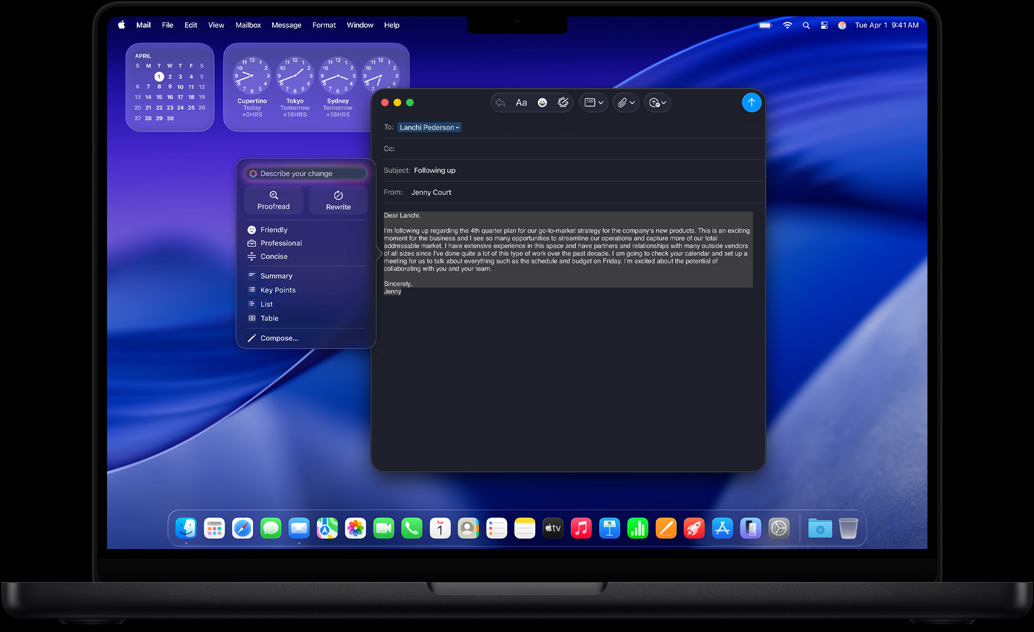 Apple Intelligence Writing Tools used to craft an email