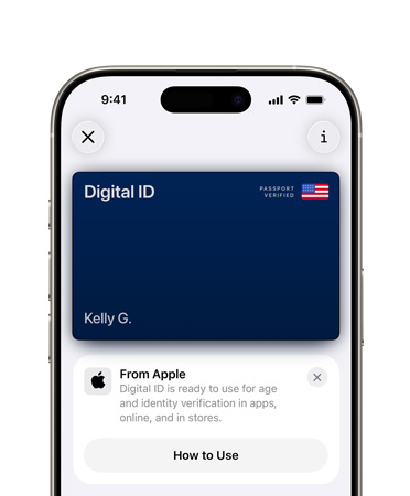 iPhone, top half of screen showing Digital ID stored in the Wallet app