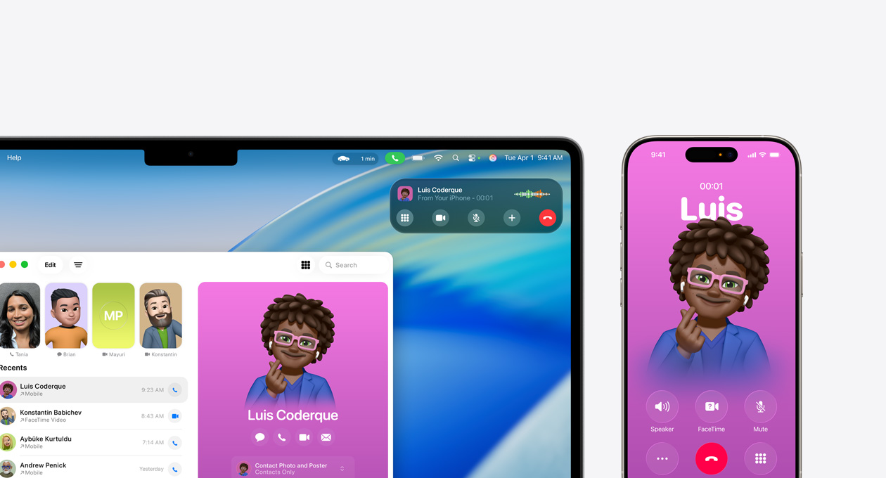 Mac device, screen showing the new Phone app