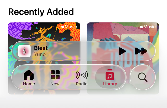 Translucent controls in Apple Music refract the background