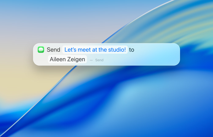 User typing a text message within Spotlight to send via Messages app