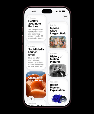 iPhone 18 Pro, Burgundy, screen shows Siri app displaying Siri AI conversations about healthy thirty-minute recipes, Mexico City largest park, social media launch email, history of motion pictures, chanterelle mushrooms, and rarest pigment explanation