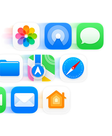 Grid of app icons including Messages, Safari, and Mail