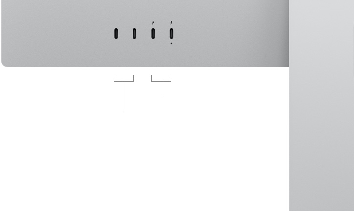 Vista posterior del monitor Studio Display XDR que muestra dos puertos USB-C y dos puertos Thunderbolt 5