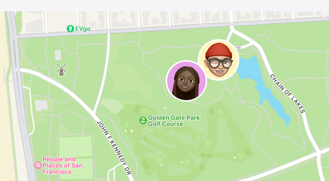 Programa „Find My“ rodo, kur žemėlapyje yra draugai.