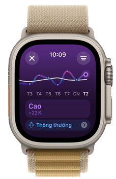 Màn hình Apple Watch Ultra đang hiển thị xu hướng khối lượng tập luyện Ổn Định trong giai đoạn một tuần